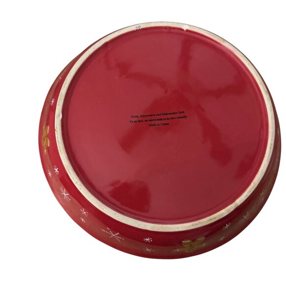Red Ceramic Pie Dish Gingerbread‎ Man Design Holiday Serving Bakeware 9.5" Round - Picture 2 of 4